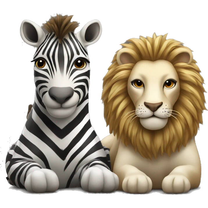 zebra & lion sitting next to each other emoji