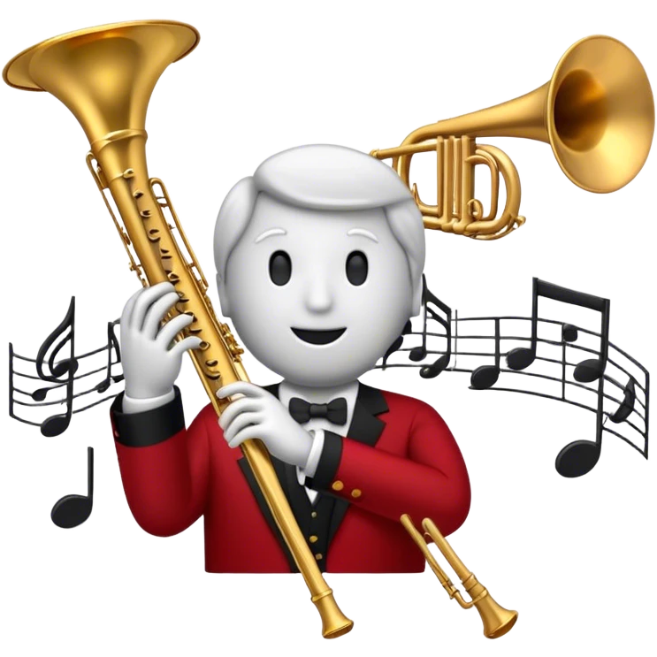 Create a sophisticated and elegant emoji that represents orchestration and arrangement. The design should feature a conductor’s baton, musical notes, and a symphonic score, symbolizing the process of arranging and orchestrating music. Incorporate instruments like a violin, trumpet, and piano keys subtly in the background, representing different sections of the orchestra. Use classical and refined colors such as gold, deep red, and black to evoke the grandeur and precision of orchestration. The background should be transparent. emoji