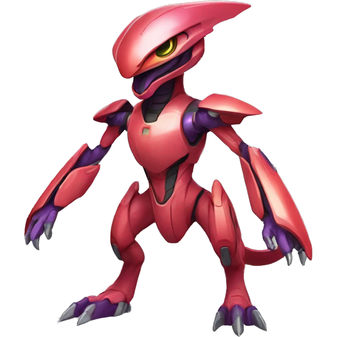 a Genesect-Raptor-Fakémon—hybrid with a futuristic visor-helmet full body emoji