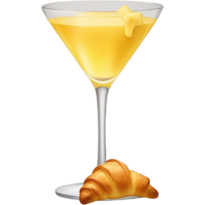 cocktail glass with butter-color liquid inside and croissant  emoji