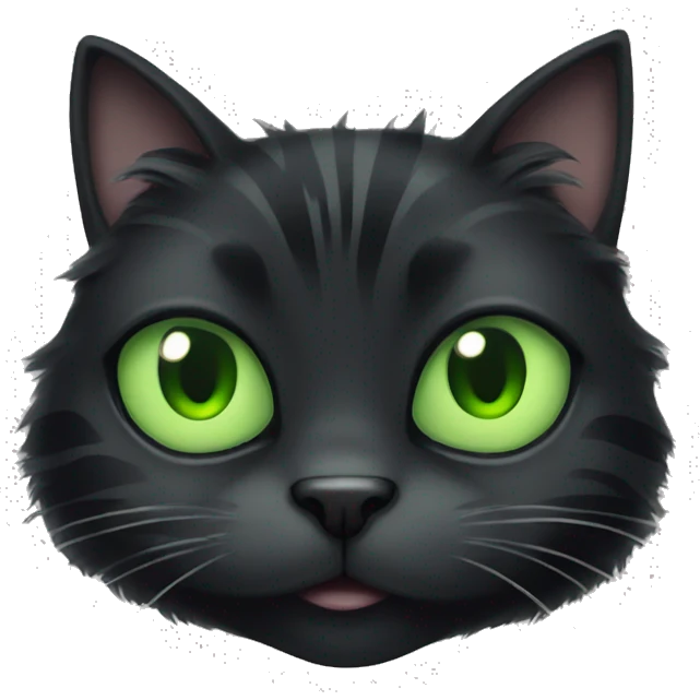 fluffy black cat with green eyes and grey stripes emoji