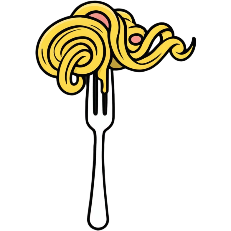 Fork with carbonara spaghetti twirled around it, isolated emoji