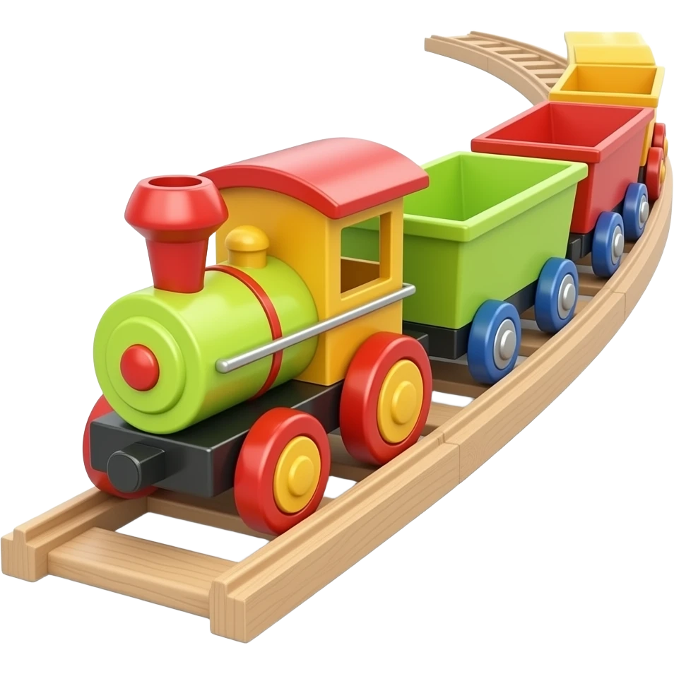 Toy choo choo train pulling wagons in the train track emoji