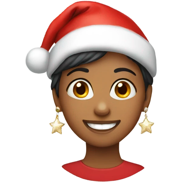 smiling girl with earrings wearing a Santa hat emoji