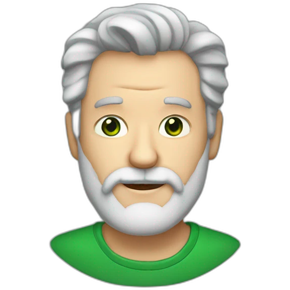 Gray haird 60 years old man with beard and green eyes emoji