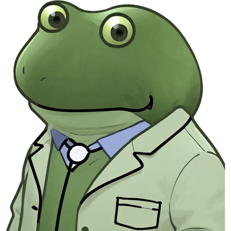 bufo frog wearing doctor's coat, extremely sad expression, facing forward emoji