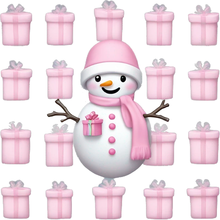 pastel pink snowman and gift emoji