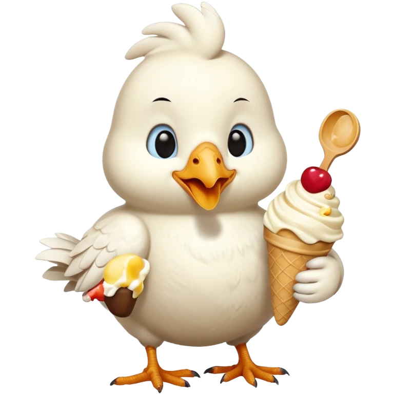 A white chicken eating ice cream emoji