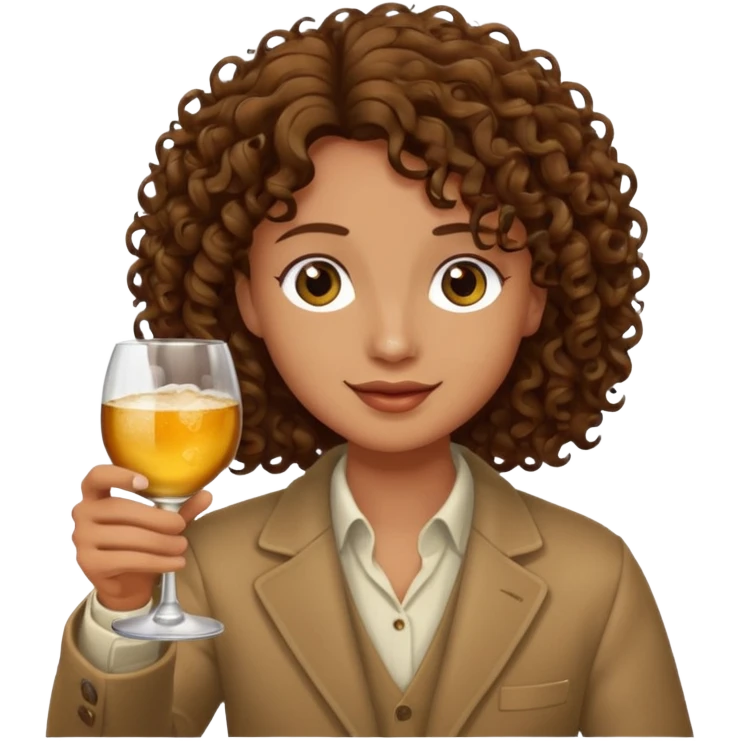 Curly haired curl with brown hair toasting with alcohol emoji