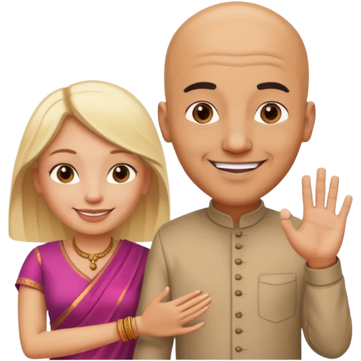 Naked bald Indian man and naked blonde woman holding hands emoji