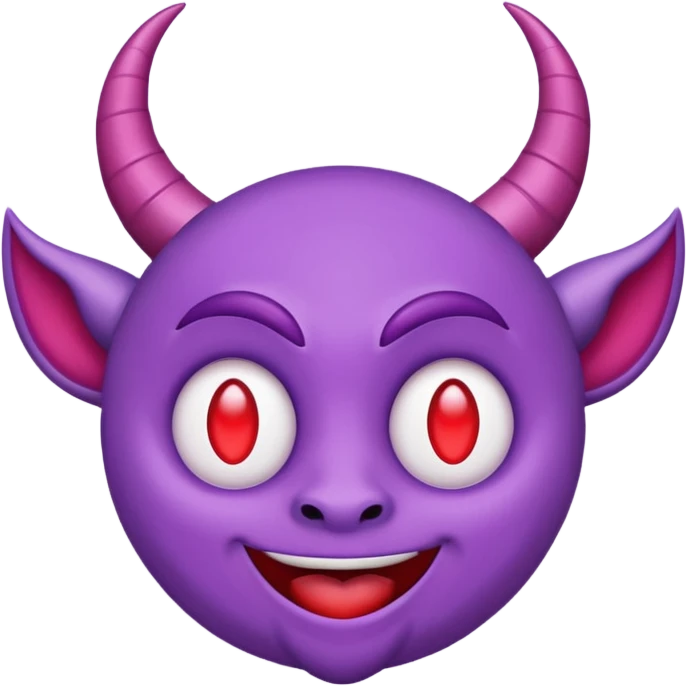 Purple demon emoji with red hearts for eyes, cartoony, circular head with horns, cute basic Google emoji emoji