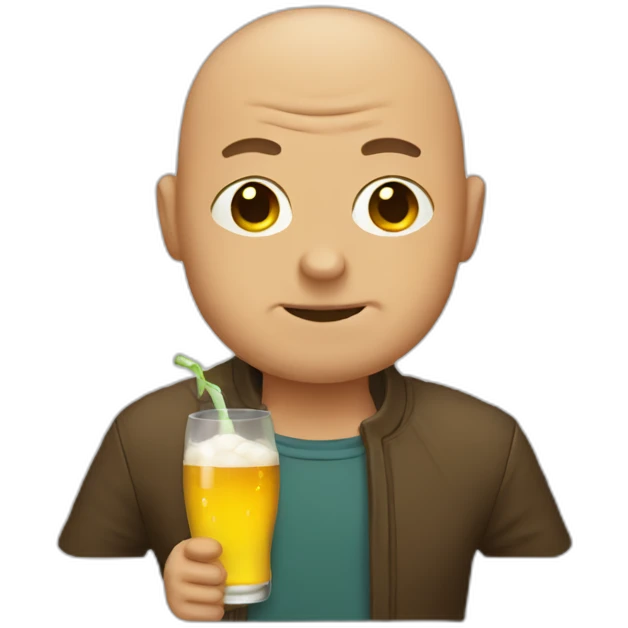 Bald man drinking bear emoji