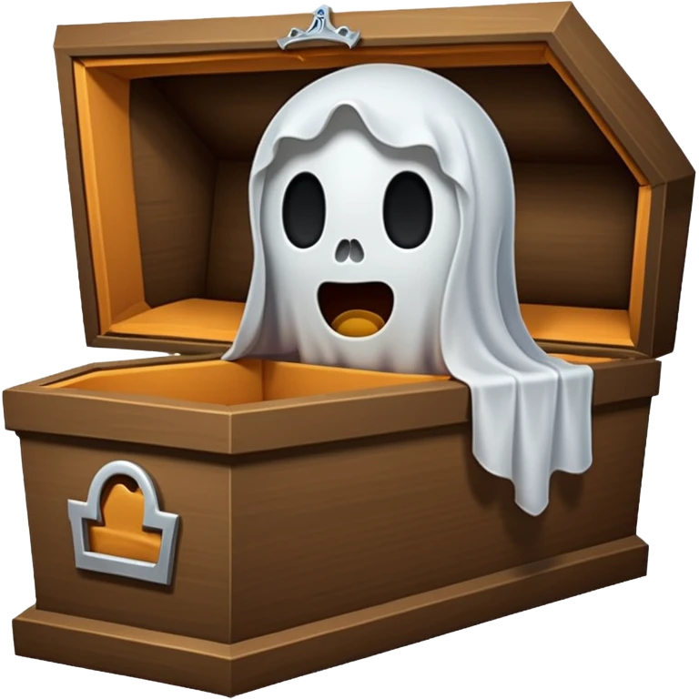 Cartoon ghost peeking from coffin cartoon-style/cute and transparent for a sticker.
 emoji