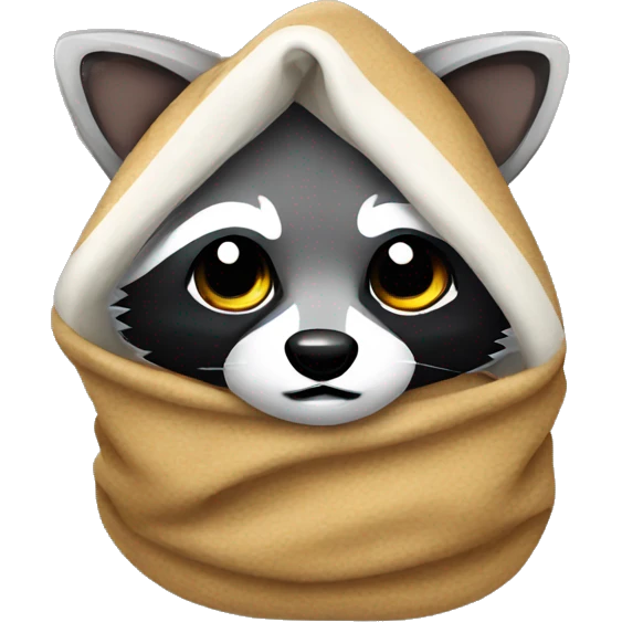 Raccoon wrapped in blanket emoji