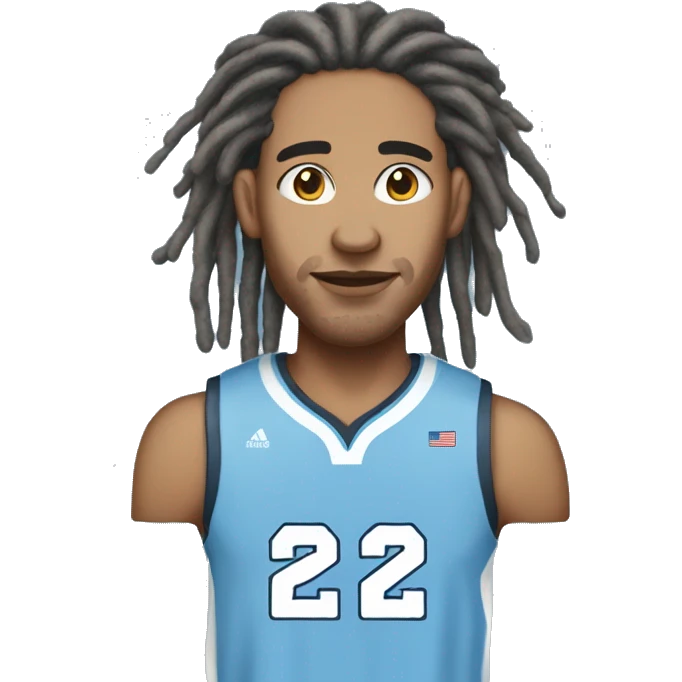 lightskin male with long freeform dreads and a university of north carolina blue basketball jersey emoji