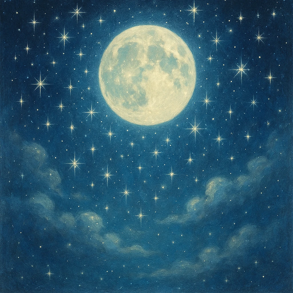 moonlight, magical, sparkling stars, gentle illumination, whimsical emoji