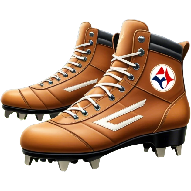 Cinematic Realistic image of a pair of AFL boots, showcasing detailed leather stitching and a rugged sole with fine cleat impressions, captured against a blurred stadium background with high-energy, dynamic lighting emoji