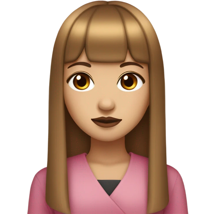 girl with medium neutral skin tone, long straight hair with japanese bang, golden brown hair color, dark brown eyes, doe eyes, pink lip that suit her skin tone emoji