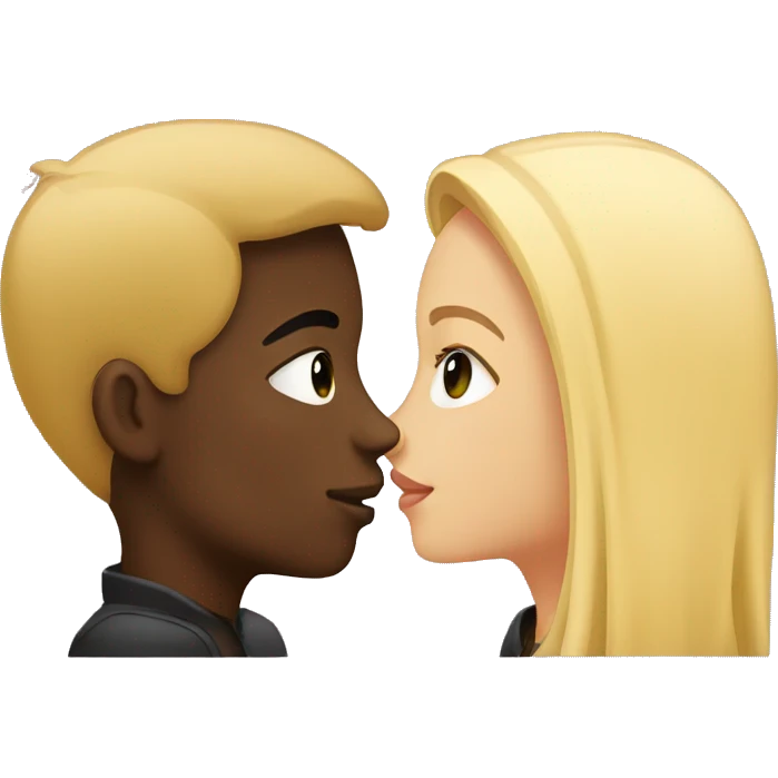 Blonde girl and black boy kissing emoji