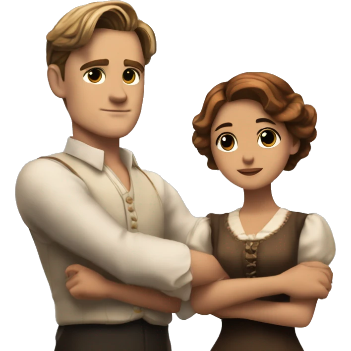 jack dawson and rose from titanic looking straight and stretches out her arms like t pose emoji