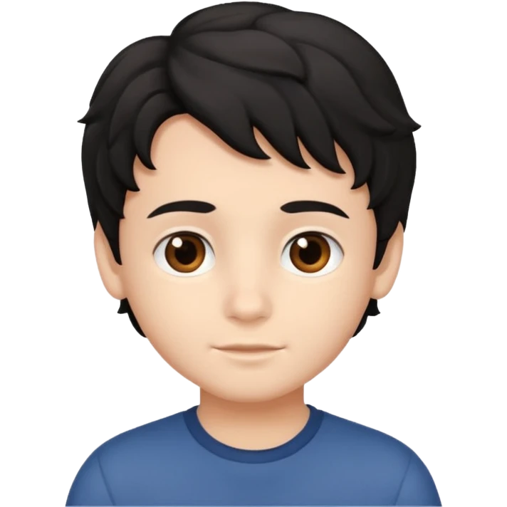 Siyah dalgalı saçlı kahveringi gözlü kücük erkek çocuk emoji