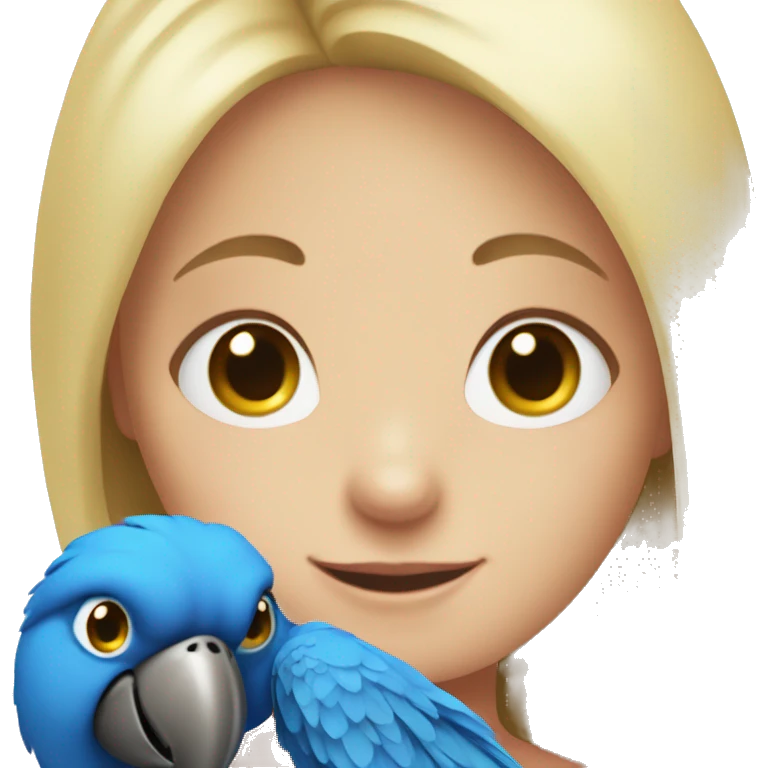 blue parrot in the hands of a girl with blond hair emoji