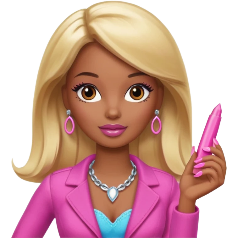 Brown skin blonde hair barbie with long pink nails  emoji