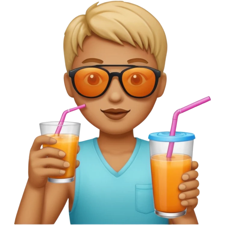 Sun is wearing sunglasses and drinking juice with stra emoji