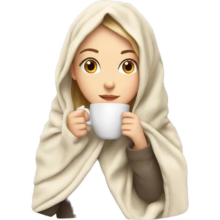 White Girl drinking tea with blanket on emoji