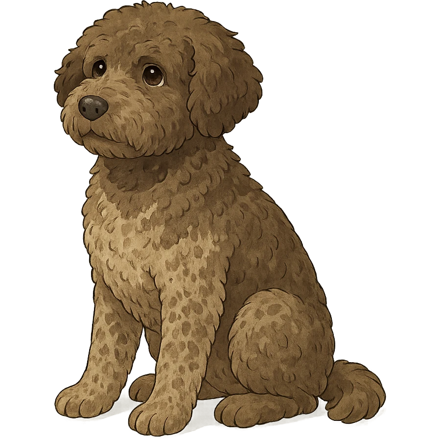 ghibli style roan Lagotto Romagnolo dog illustration emoji