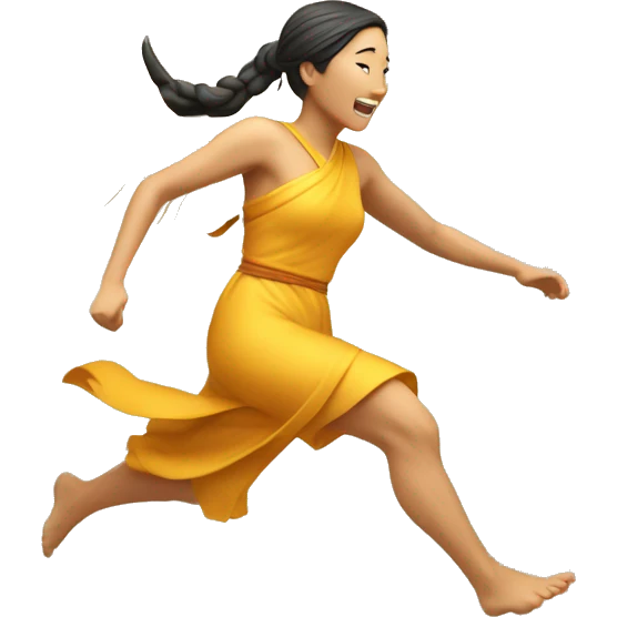 asian harvest goddess sprinting with wheat, with a large stride and arms outstretched emoji