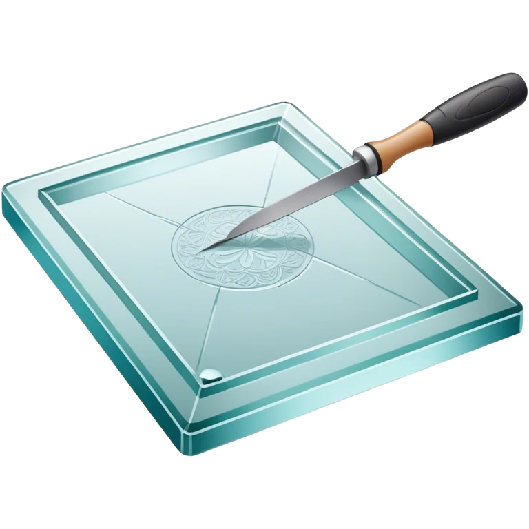 Glass carving icon, large piece of glass being etched with carving tools, fine lines and patterns on the glass surface, glass cutter, minimalistic style, clean lines, transparent background. emoji