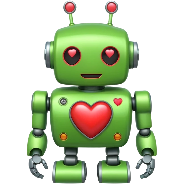 Happy green robot with heart eyes emoji