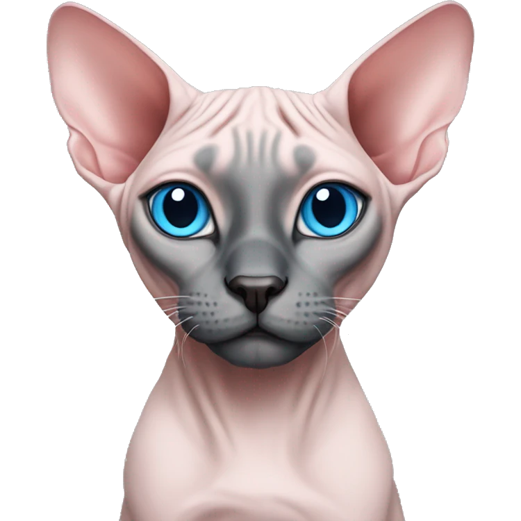 Pink/grey sphynx cat with blue eyes and black nose emoji