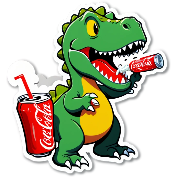 Dinosaur drinking Coca-Cola emoji