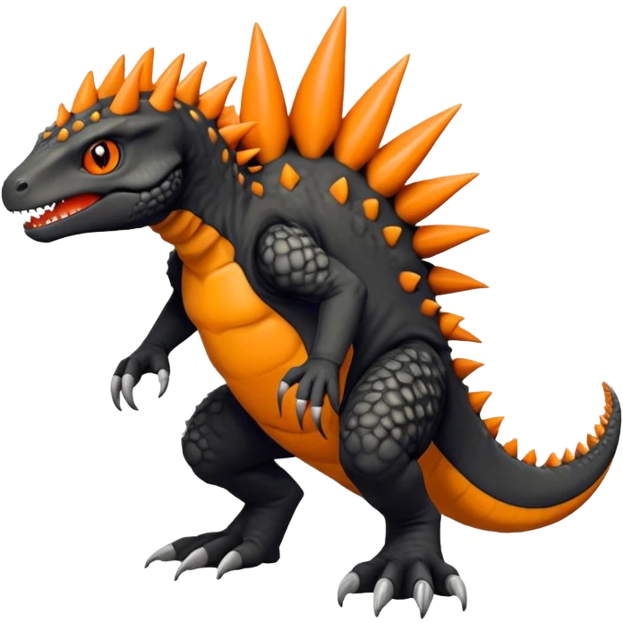 Black Agumon-Tyrunt-Fakémon-creature-hybrid with orange belly (full body) emoji