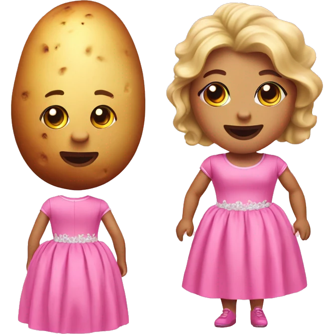 A potato wearing a pink barbie dress emoji