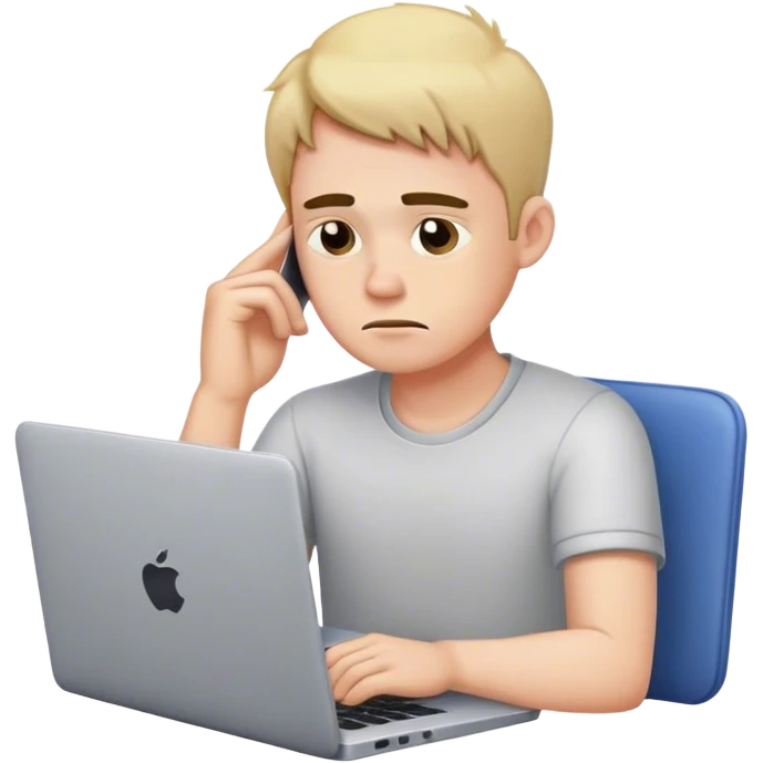 A guy sitting and working on his laptop and he looks tired emoji