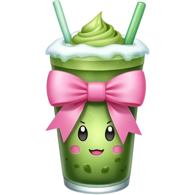Iced matcha with a pink bow around it emoji