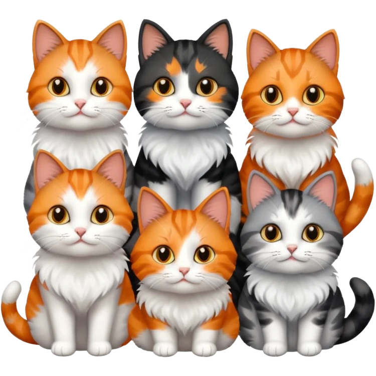 6 cats with different coloured coats emoji