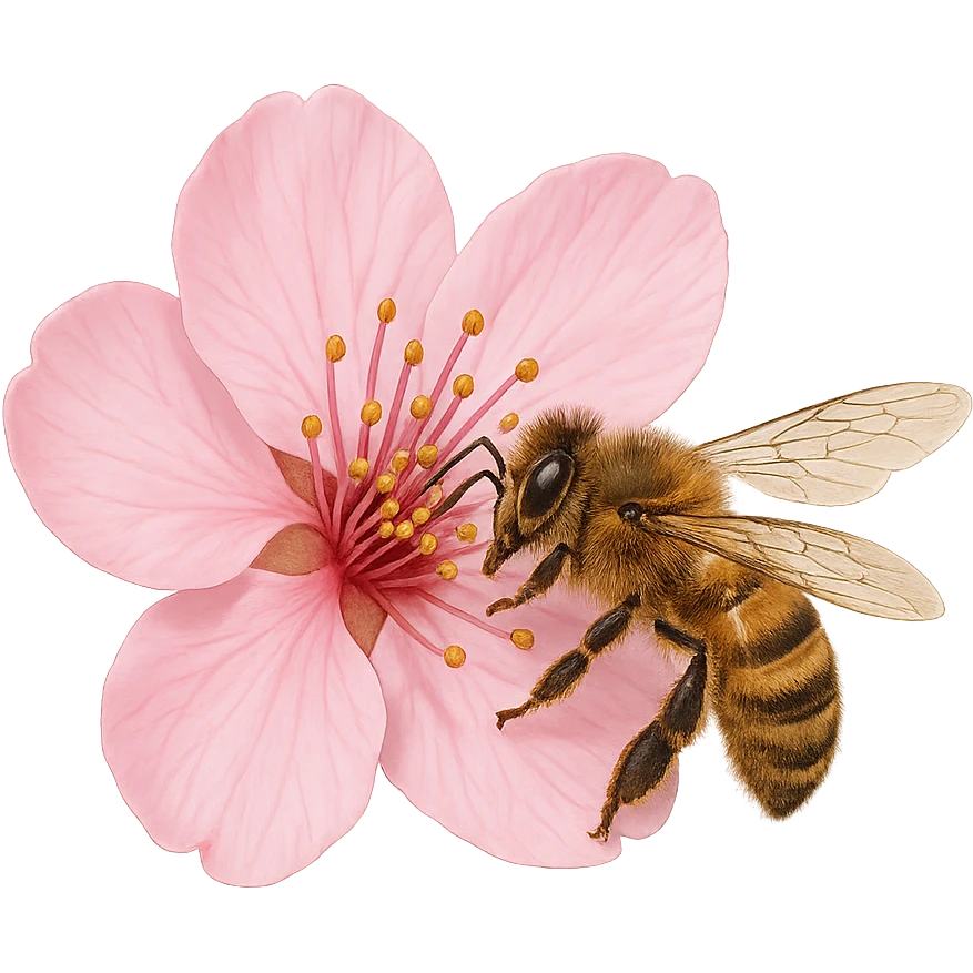 pink cherry blossom with a bee, no background emoji