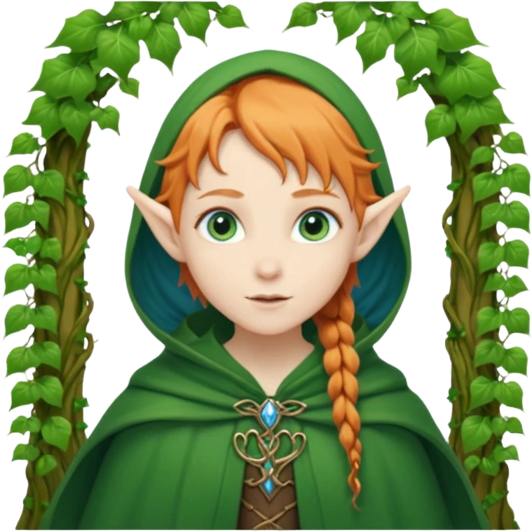 Hyper realistic green ivy forest elf mage fairy pale skin blue-eyes ginger hair emoji