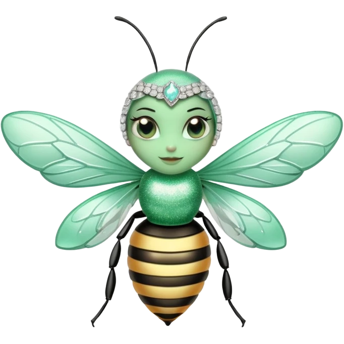 Mint green woman bee with diamond wings, sparkly rhinestones, and glitter accents emoji