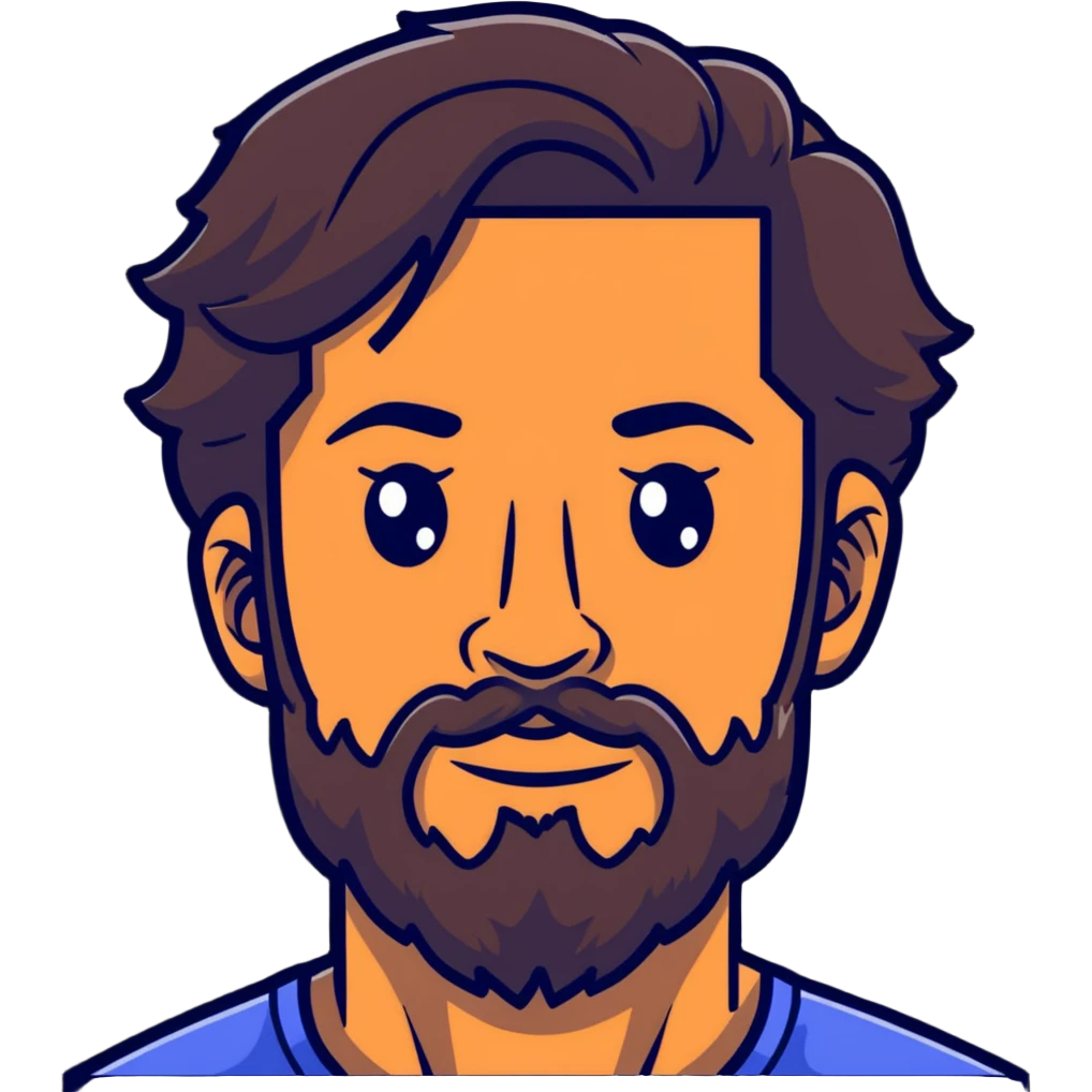 man face with beard, medium skin tone, and dark wavy hair emoji
