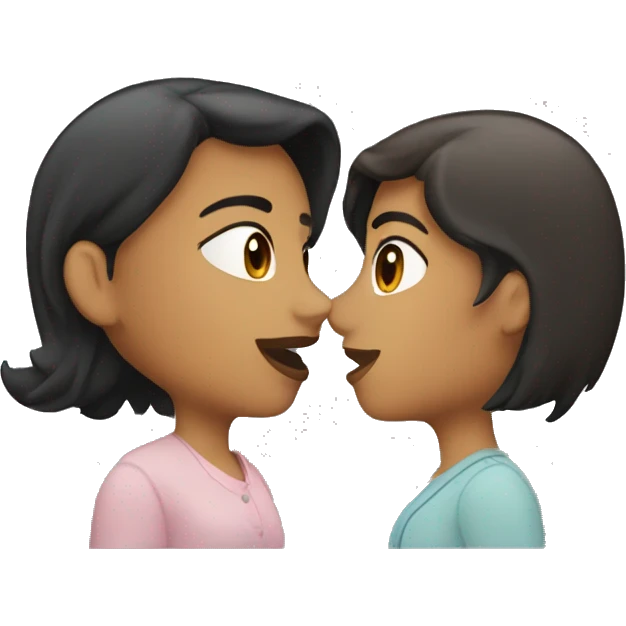 Two lesbians kissing on the lips. Both have long dark hair. Their skin color is white. emoji