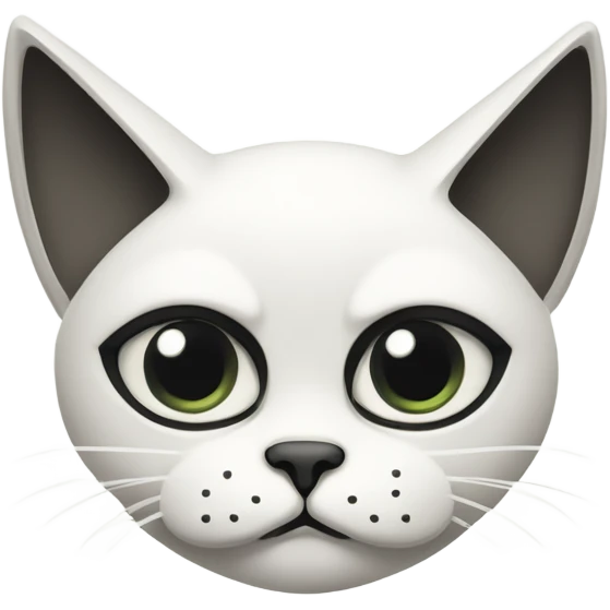 A minimalist illustration of a grumpy white cat with a rounded face, narrow eyes, a small black triangular nose, and pointed upright ears. Simple, clean, and cartoon-like design. emoji