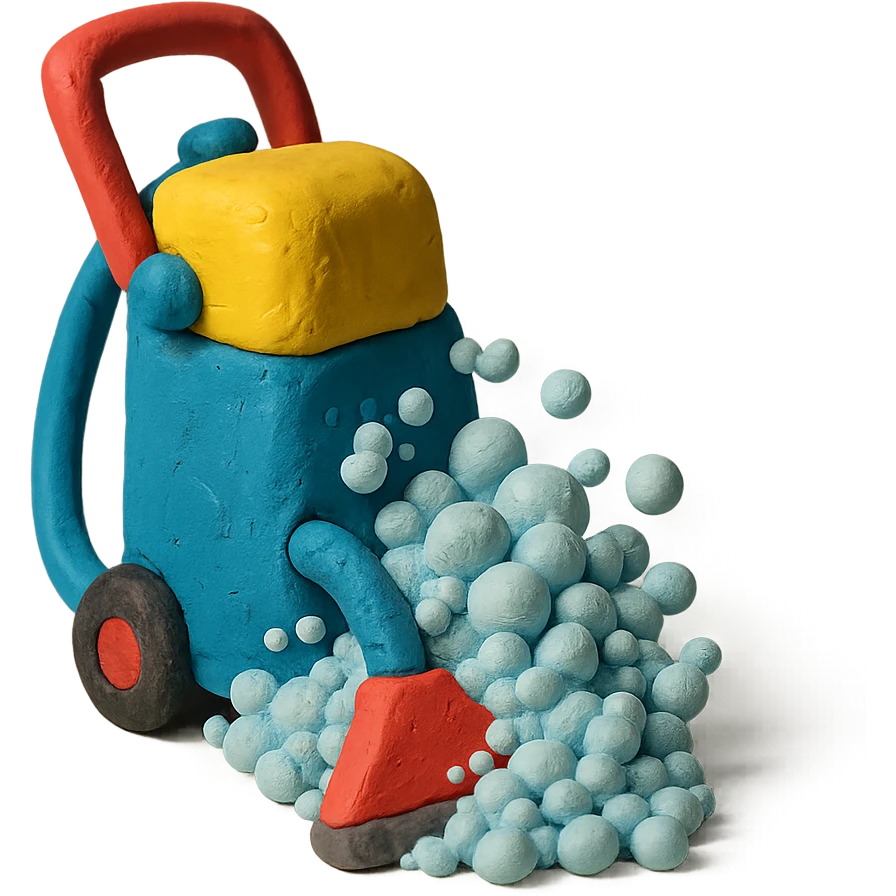 carpet shampooer in action, bubbles spilling out, no background emoji