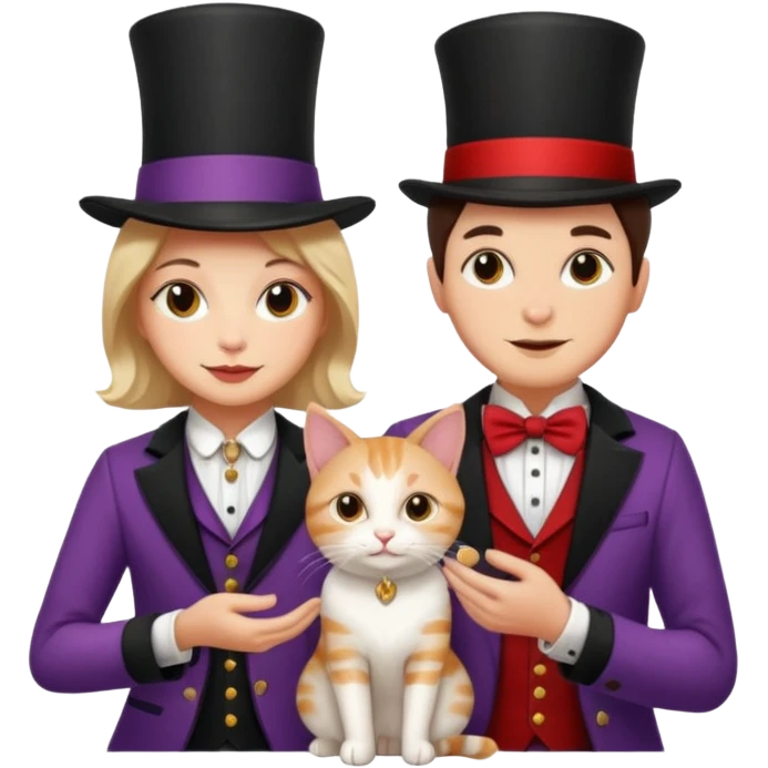 magician couple and their pet cat emoji