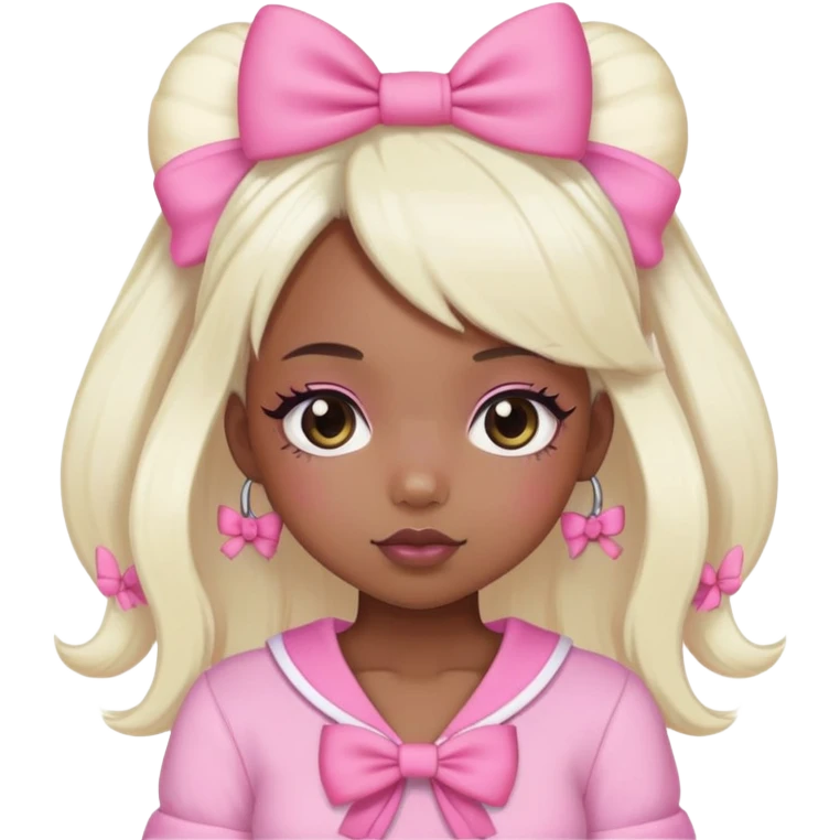 girly pink black girl with platinum blonde hair with kawaii outfit all pink and bows emoji