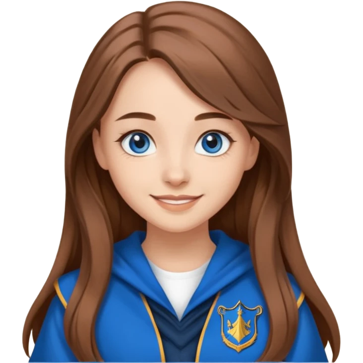 gorgeous Girl with light skin, blue eyes, long brown hair, wears a ravenclaw outfit emoji